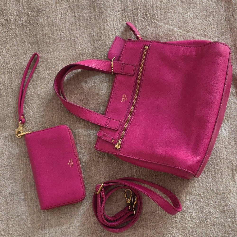 Pink Fossil Mini Bag W/matching Wallet
